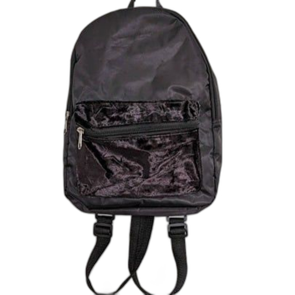 Mini Black Backpack with Velvet Accent